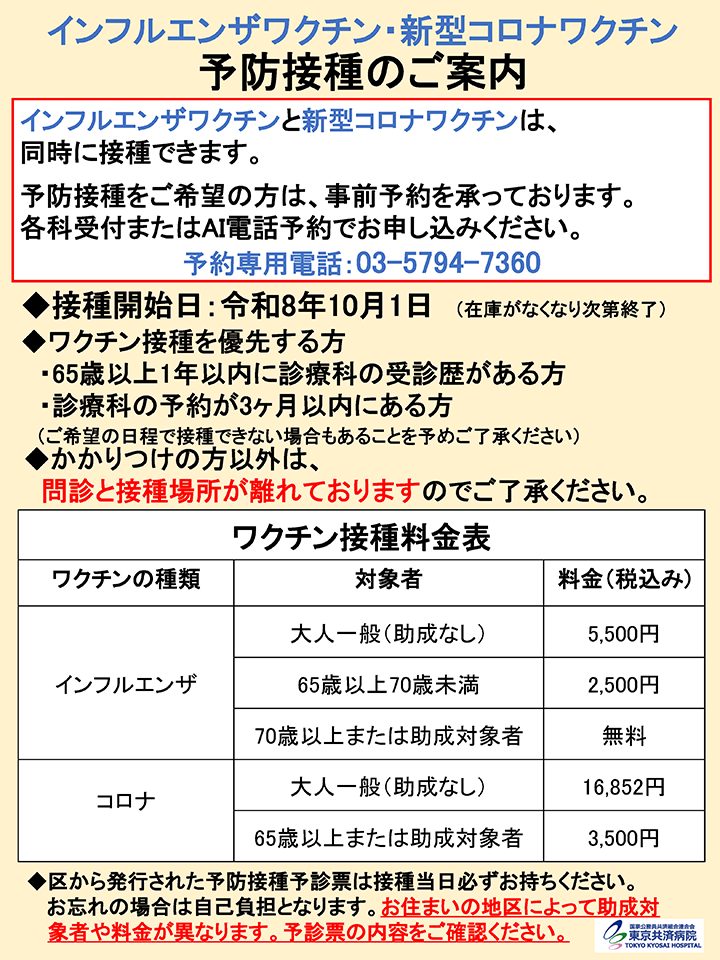インフルエンザワクチン・新型コロナワクチン予防接種のご案内